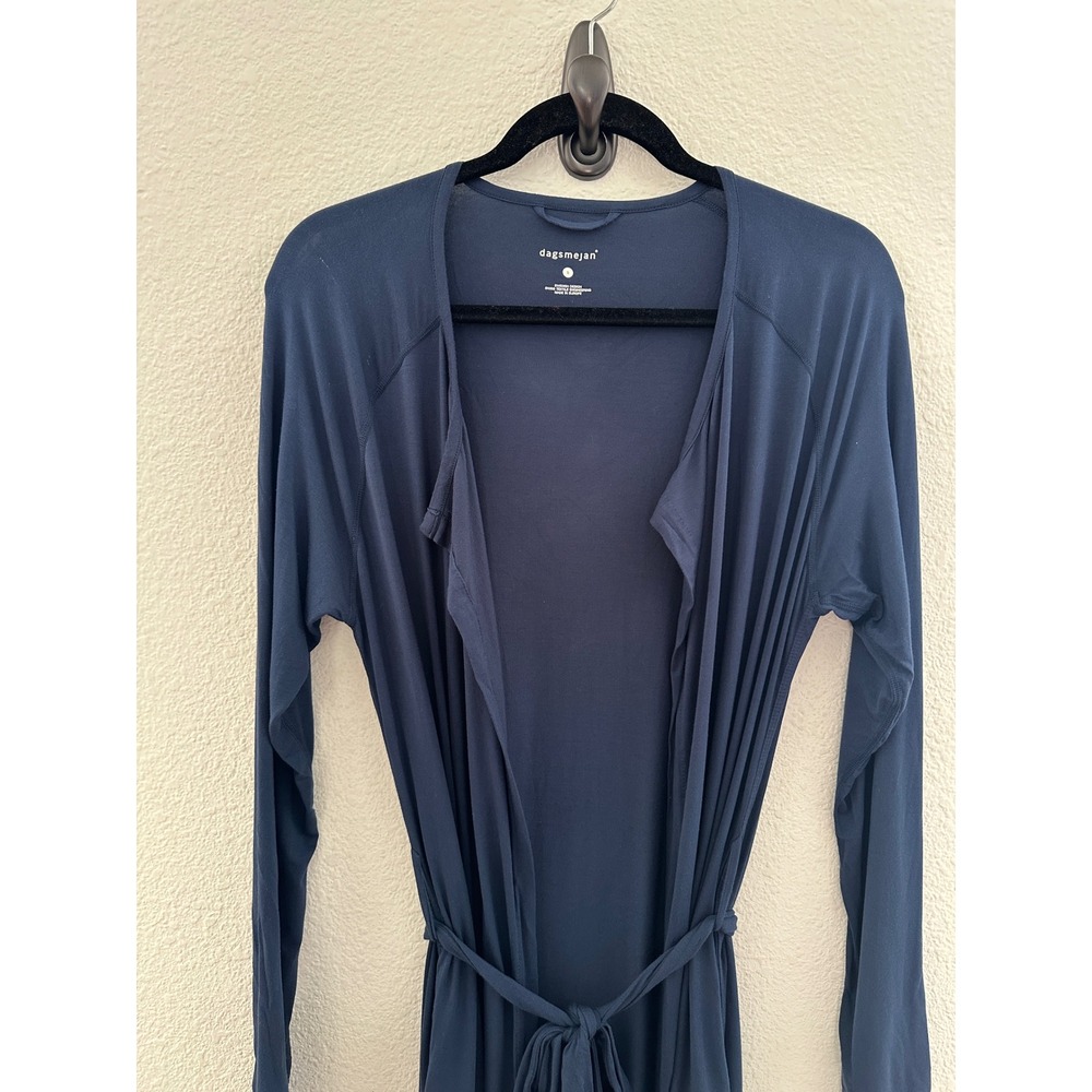 Dagsmejan Blue Balance Sleep Robe Navy Blue Modal Long Sleeve Belted Pockets Sm - Picture 7 of 10
